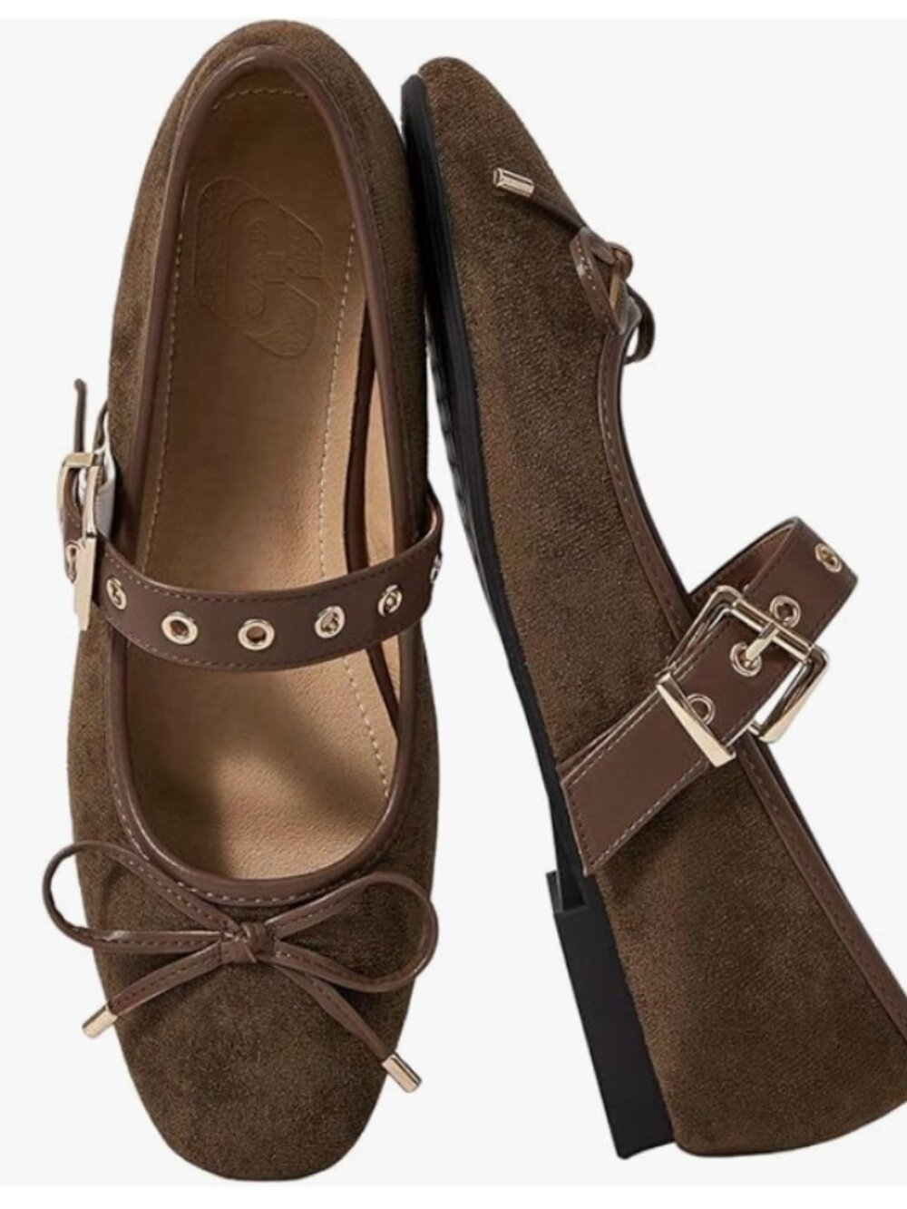 MakeMeChic Women's Summer Ballet Flats Brown Suede Loafers Bow Knot Buckle Close